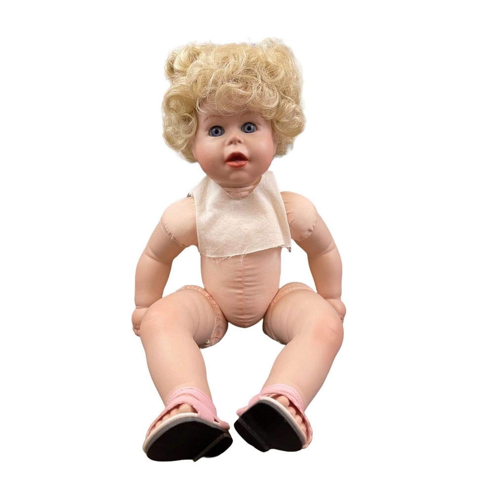 Reproduction Bisque DeHetre Punkin Too Doll Blonde Blue Eyes 16" Jointed Cloth